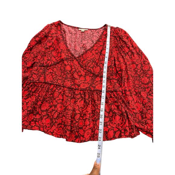 Knox Rose Red Metallic Floral Long Sleeve Deep V-Neck‎ Peasant Top Size XL - Picture 11 of 11